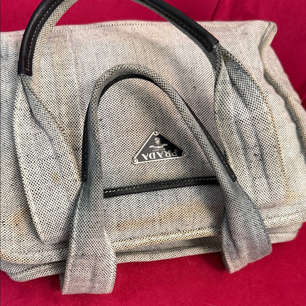 Prada Grey Mini Canvas Tote with Black Trim - Picture 6 of 13